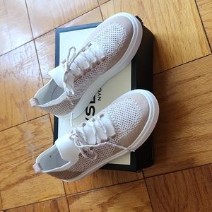 J Slides NYC white/nude Duchess lace-up knitted sneakers